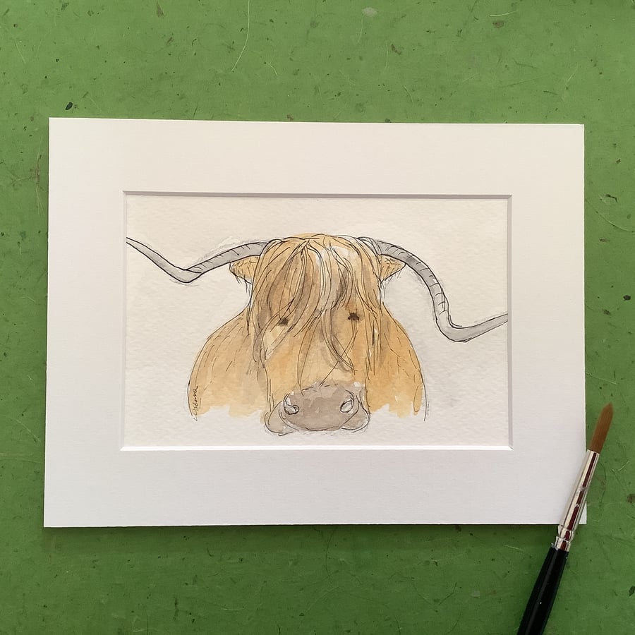 Highland cow - original watercolour painting. Farm animals.