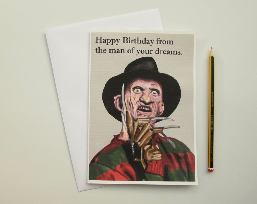 Recycled Hand Made Card Freddy Kreuger Inspired Birthday Card