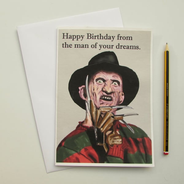 Recycled Hand Made Card Freddy Kreuger Inspired Birthday Card