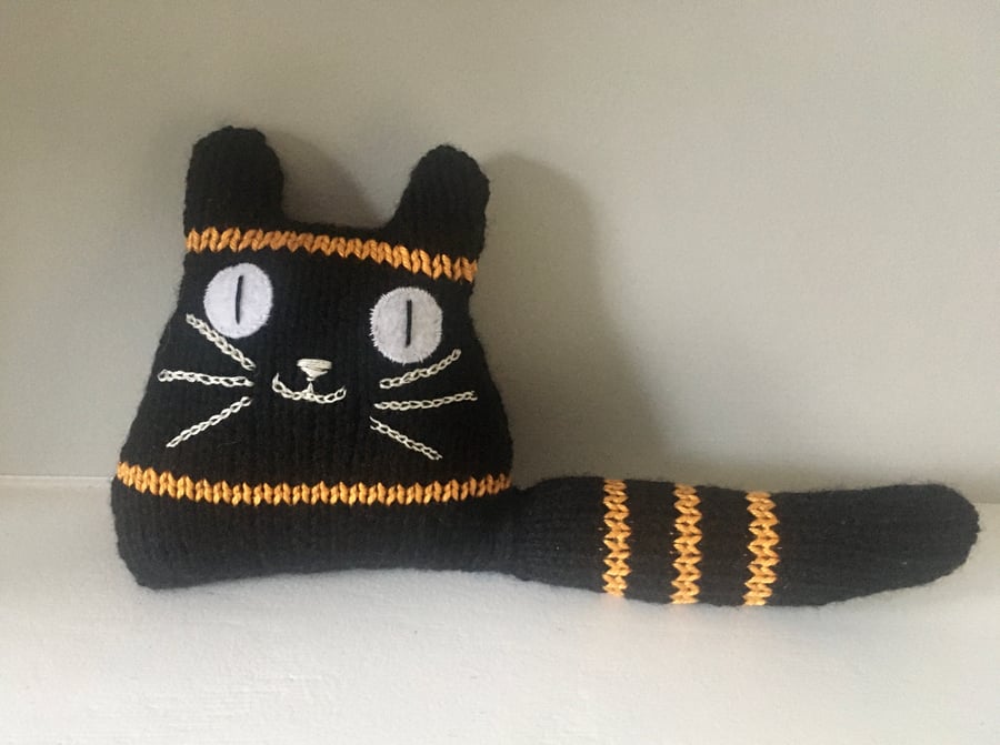 Knitted black  kitten  doll, cat man gift 