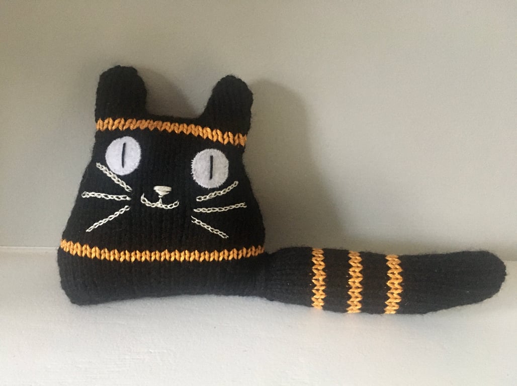 Knitted black  kitten  doll, cat man gift 
