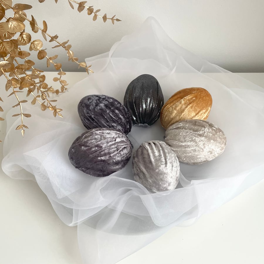 Metallic Velvet Easter Eggs Set of 6 Decorative Eggs Spring Table Centerpiece