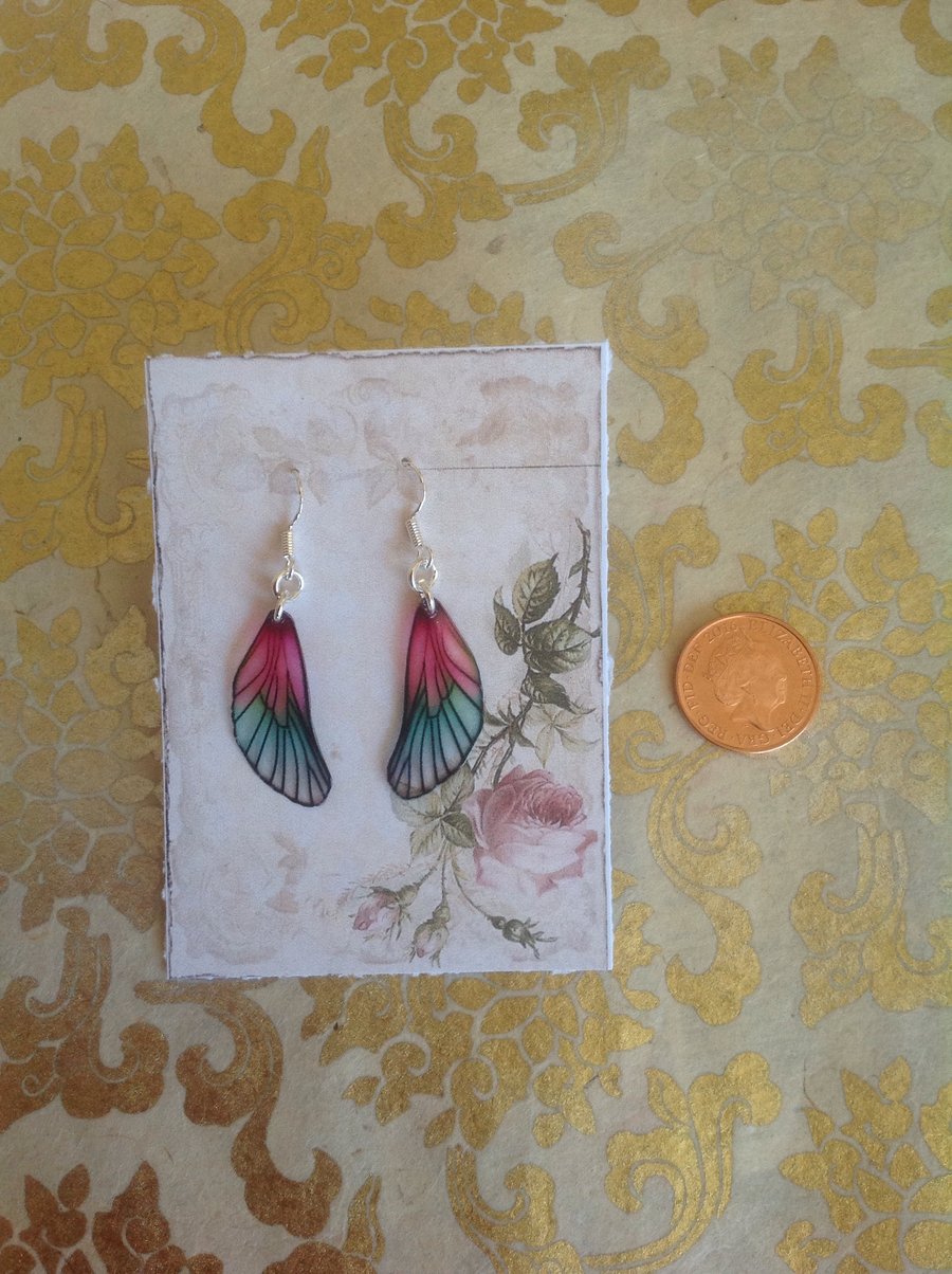 Rose Pink Sterling Silver Fairy Wing Earrings