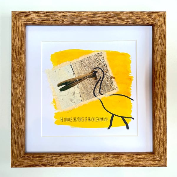 Ibis; framed image, mounted, and printed on card and handmade paper