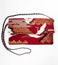 Red & Gold Japanese Crane Foldover Bag - 2-in-1 Clutch & Crossbody - Image 1