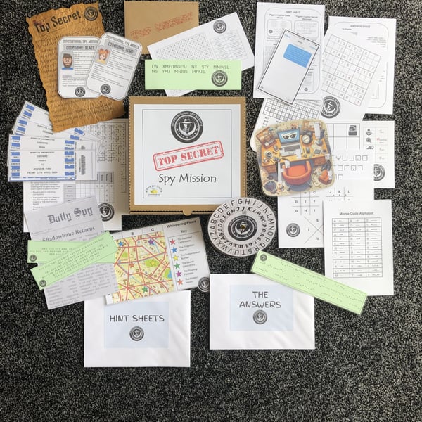 Spy Mission in a Box Secret Mission Birthday Party Game Puzzles for Kids