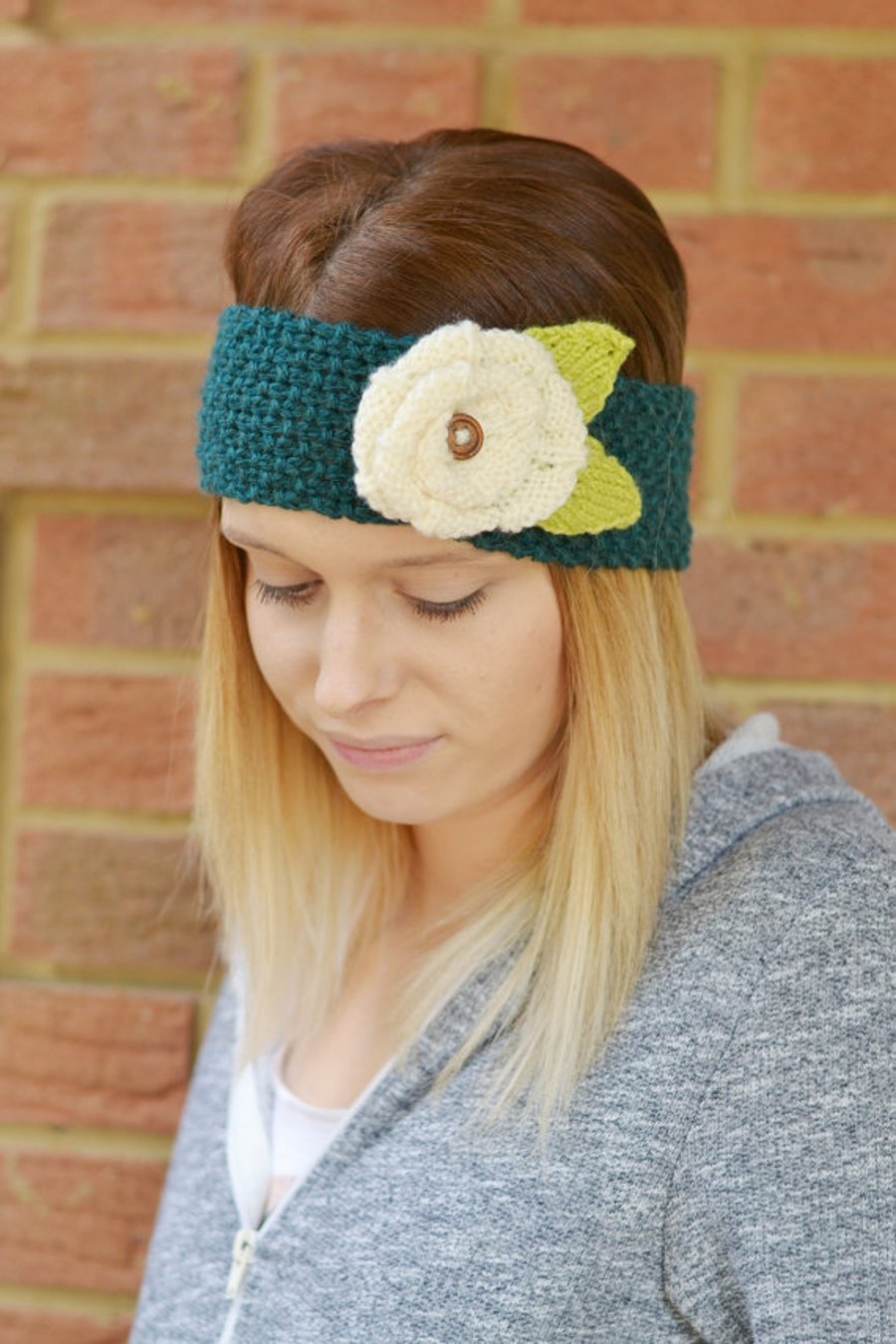 Knitted Flower Headband  Earwarmer 