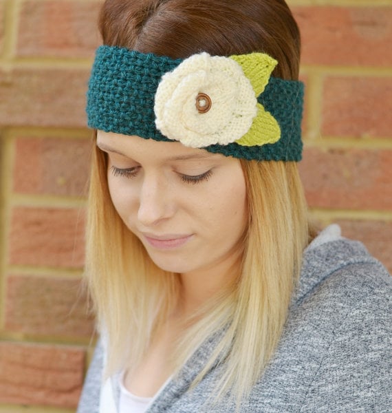 Knitted Flower Headband  Earwarmer 