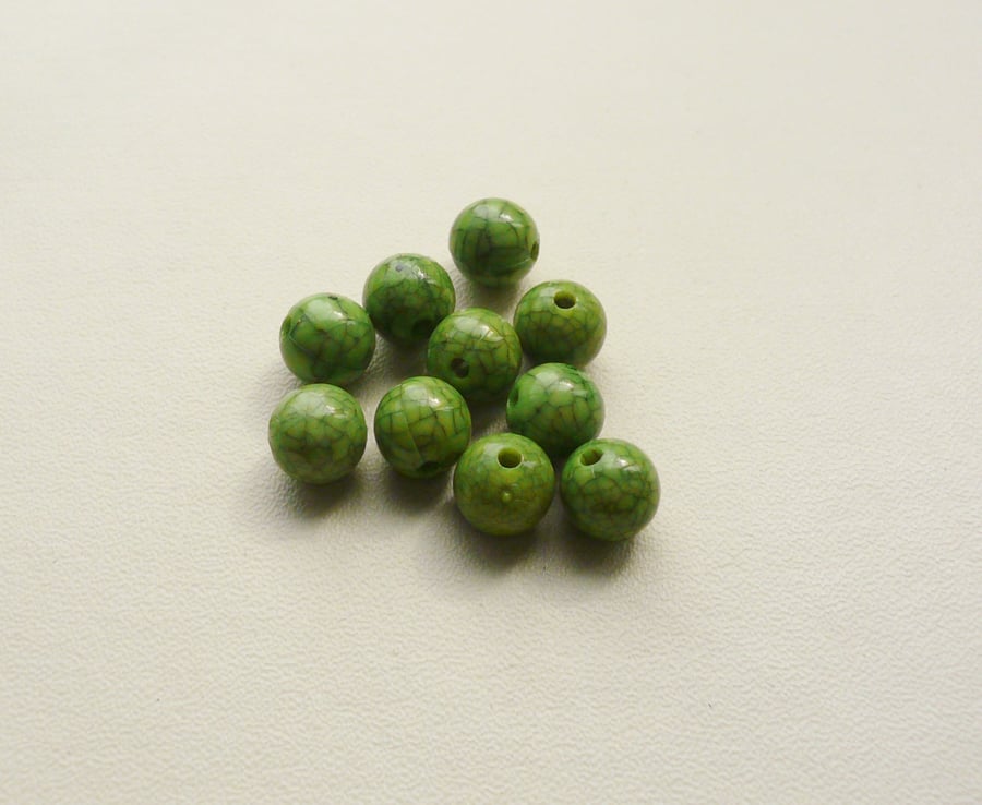 10  Green Round  Acrylic Imitation Howlite Beads