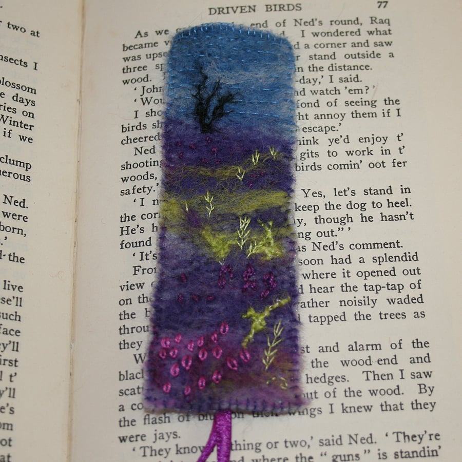 Moorland - Embroidered and felted bookmark