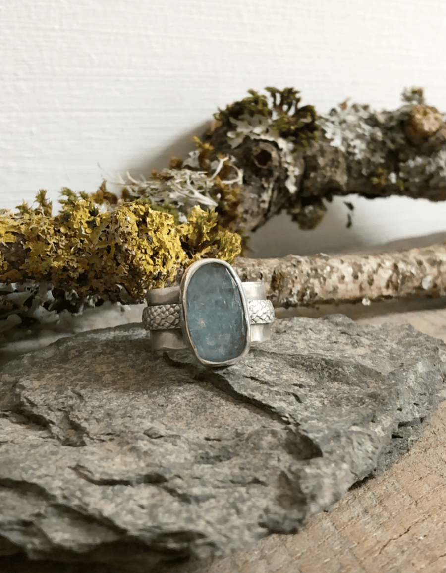 Kyanite Ring  - Wide Band Ring - Silver Ring