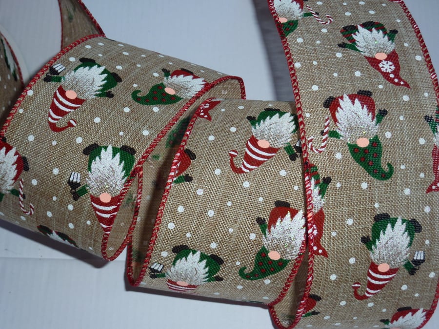 1 Metre Wire Edged Ribbon 63mm Jute Gonk 