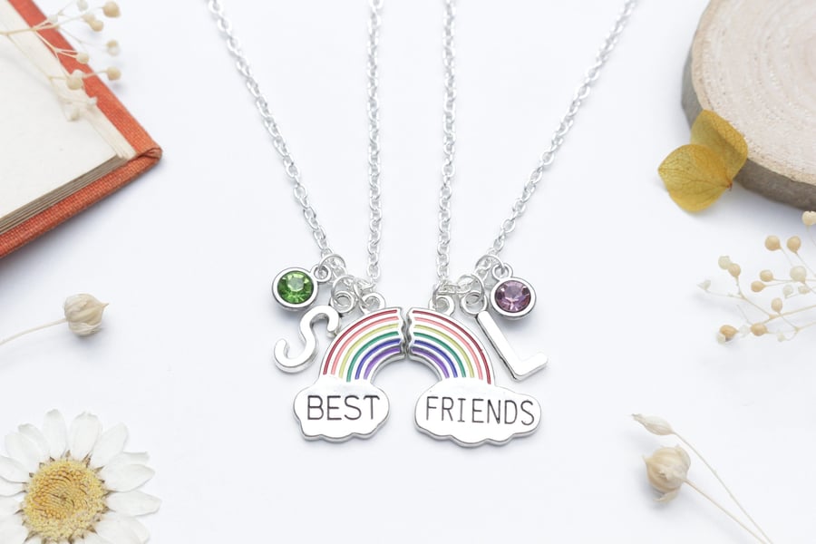 Personalised Rainbow Pair of Best Friends Necklaces - Friend Gift, Matching Set,