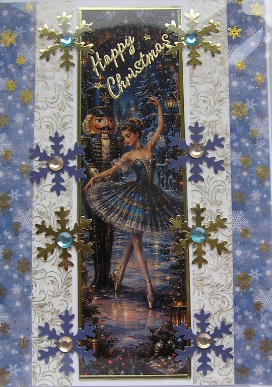 Hand Crafted Decoupage Chistmas Card - Happy Christmas (3391) Nutcracker Ballet
