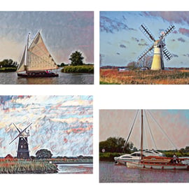 Pack of 4 Norfolk Broads Themed Greeting Cards A5 