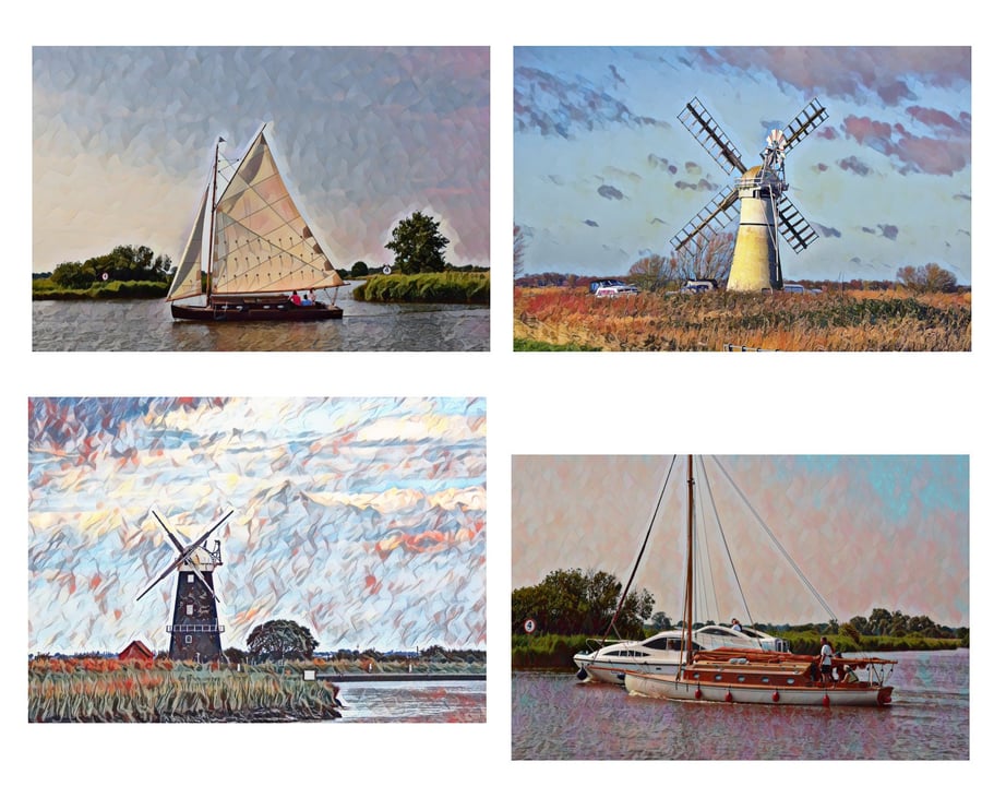 Pack of 4 Norfolk Broads Themed Greeting Cards A5 