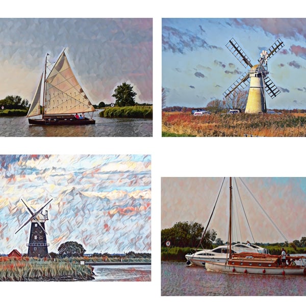 Pack of 4 Norfolk Broads Themed Greeting Cards A5 