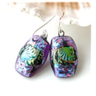 Handmade Fused Dichroic Glass Earrings 304 Lavender Teal