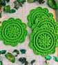 Daisy Crochet Coasters - Set Of 2 Handmade Coasters In Bright Grass Green