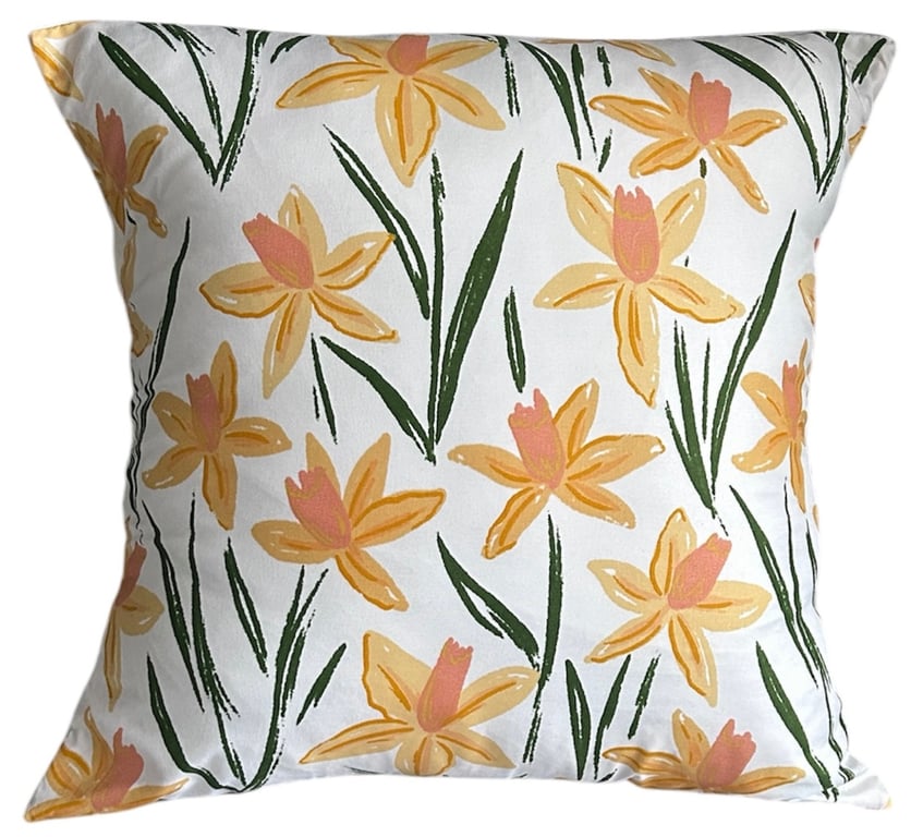 Daffodil Print Cushion Cover 16”x16” Gift Idea