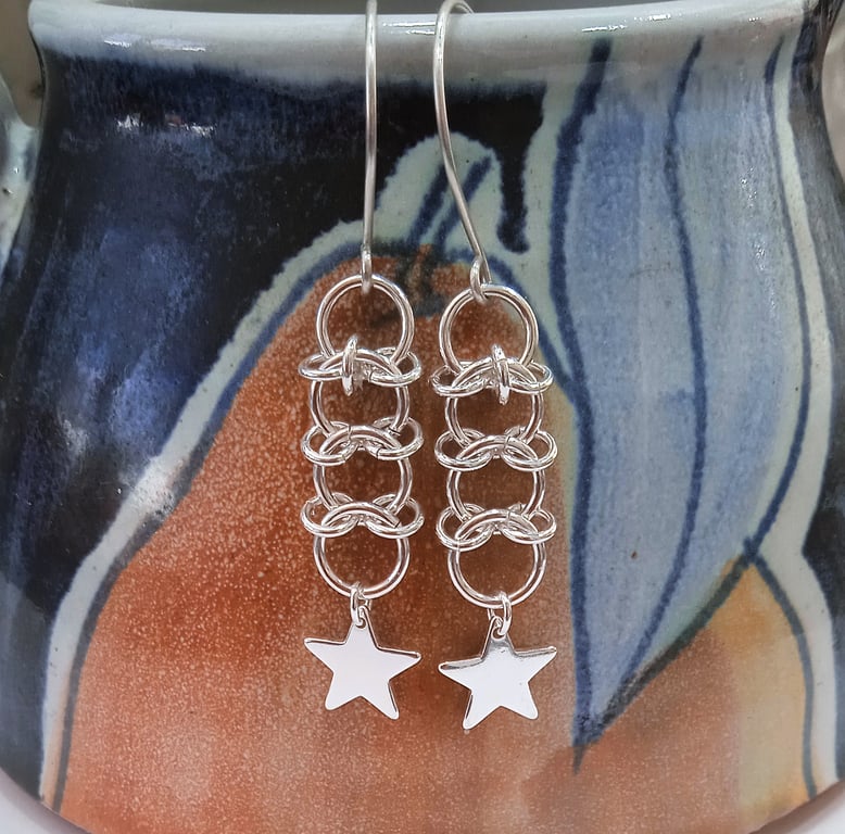 Sterling Silver Star Drop Earrings (ERSSDGCM3) - UK Free Post