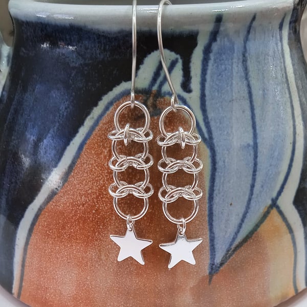 Sterling Silver Star Drop Earrings (ERSSDGCM3) - UK Free Post