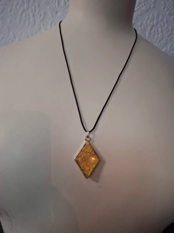 Gold Diamond Shaped Hand Made Resin Crafted Pendant 