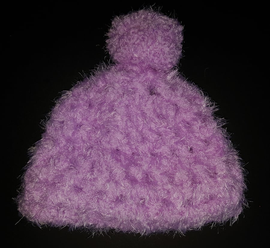 Purple Chunky Crochet Bobble Hat