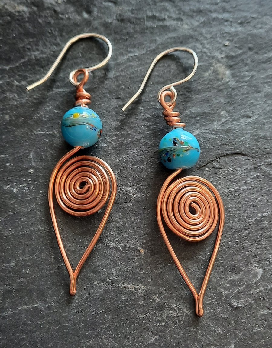 Copper Wire and Bead Earring