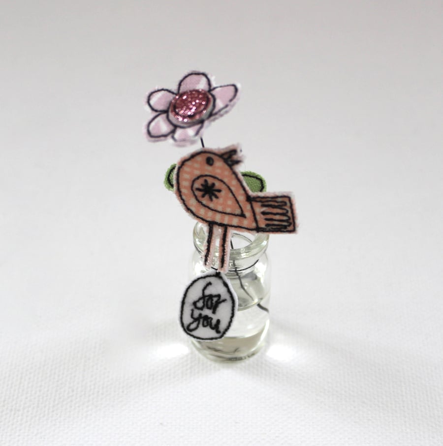 'For you' Flower in a Bottle with a Birdie