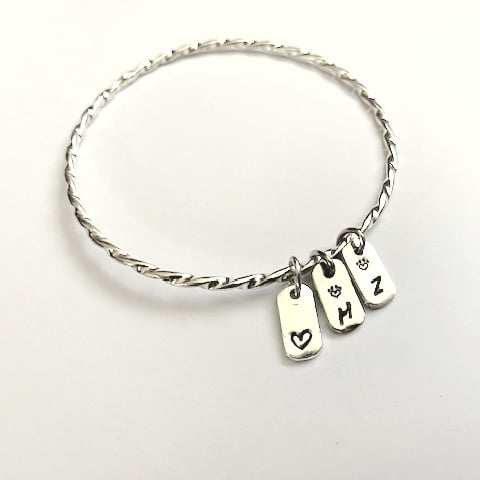 Customer Order - Sterling Silver Bangle with Heart & Initials