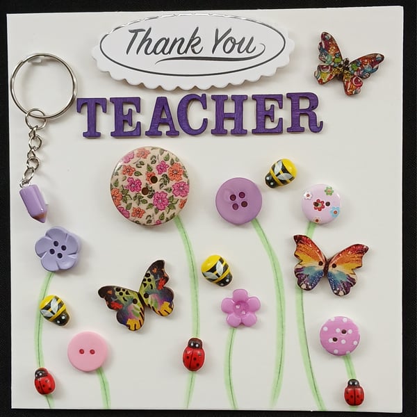 Handmade, keyring, Thank You Teacher card 