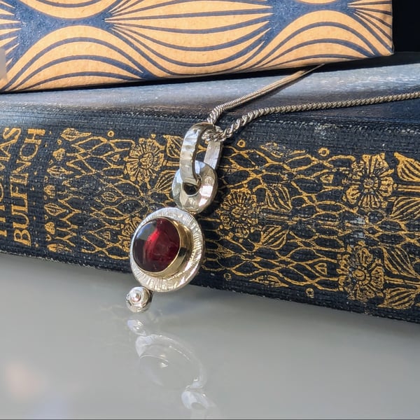 STONE Sterling Silver and Gold Garnet Pendant