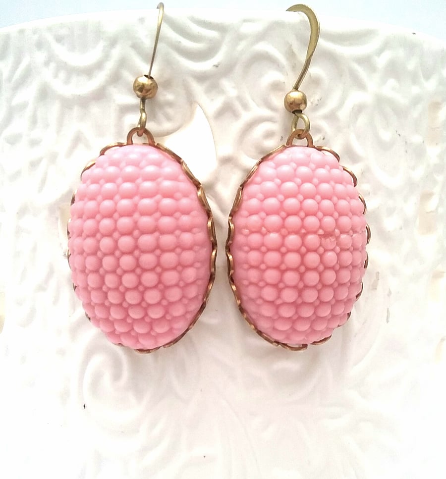 Vintage Bubble Gum Pink Ceramic Earrings 