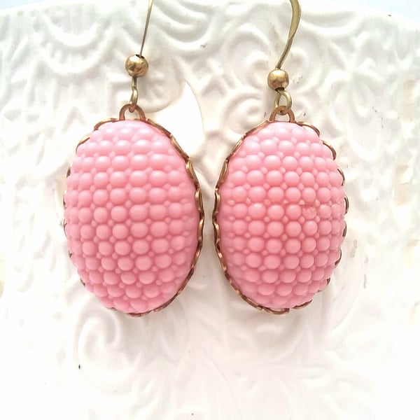 Vintage Bubble Gum Pink Ceramic Earrings 