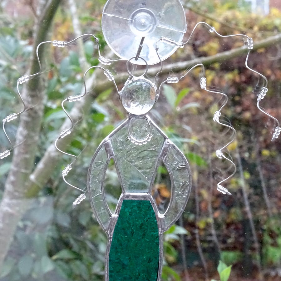 Stained Glass Mermaid Suncatcher - Teal