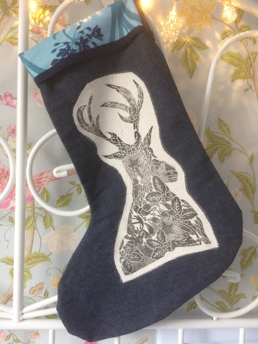 Hand Printed luxury Christmas Stocking