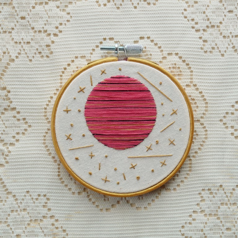 Space and Time - Pink Planet 4 Inch Embroidery Hoop