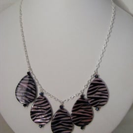 Black and Purple Zebra Print Shell Necklace