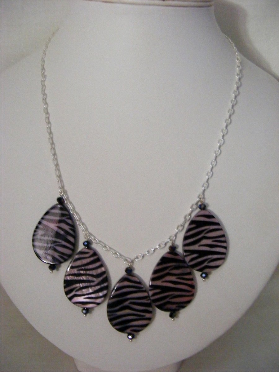 Black and Purple Zebra Print Shell Necklace