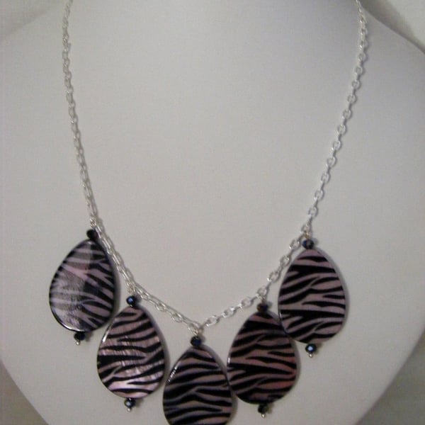 Black and Purple Zebra Print Shell Necklace