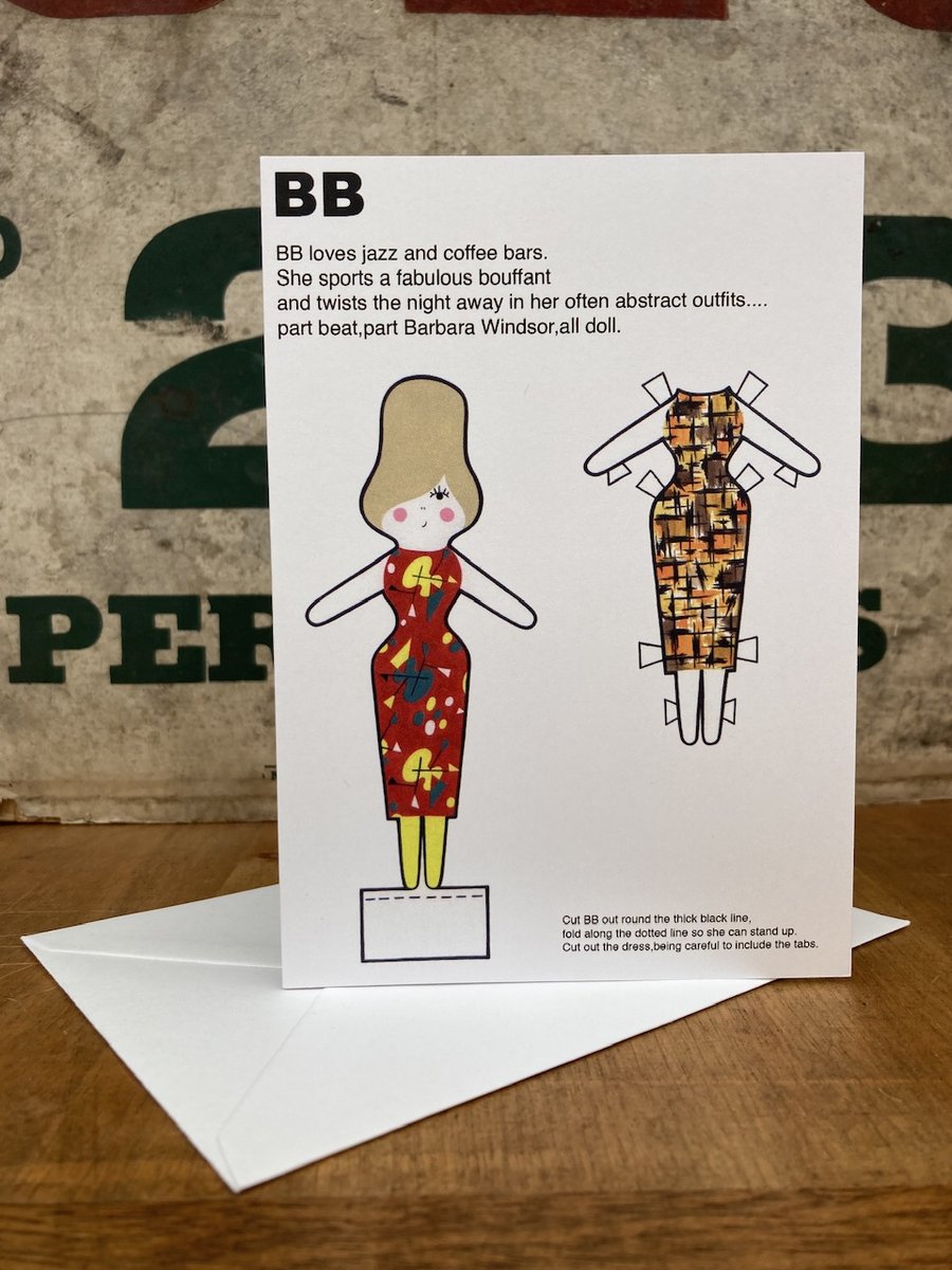 BB the Paper Doll Blank Greetings Card