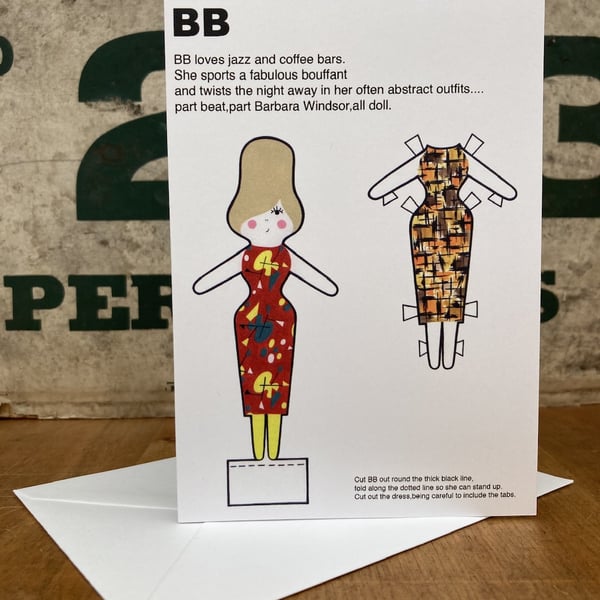 BB the Paper Doll Blank Greetings Card