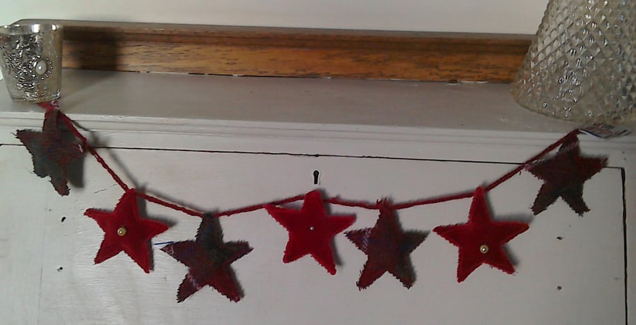 Christmas star bunting or garland Harris Tweed and red velvet