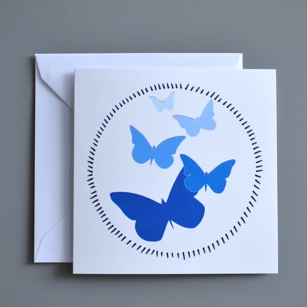 Five Blue Butterflies Blank Card