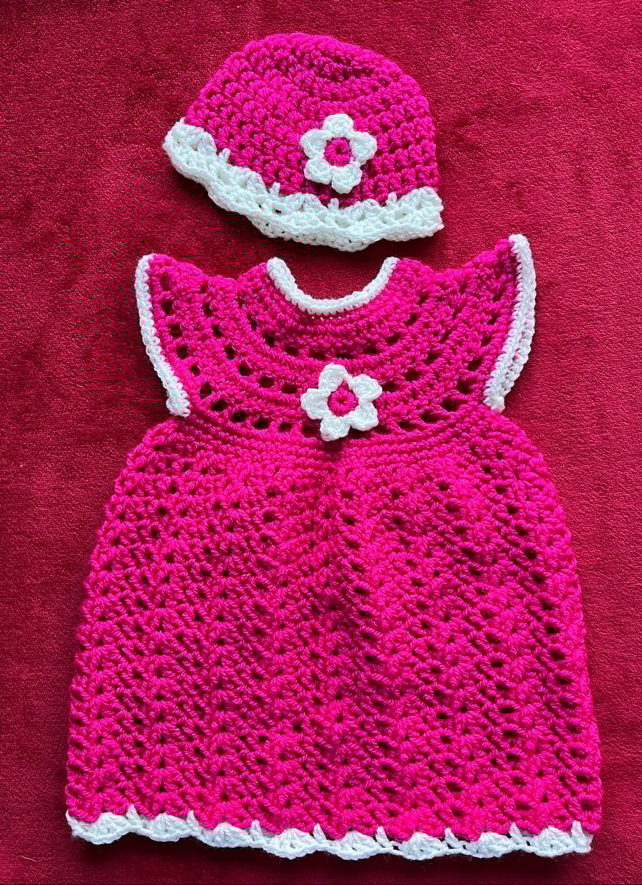 Hand crochet baby dresses & hats