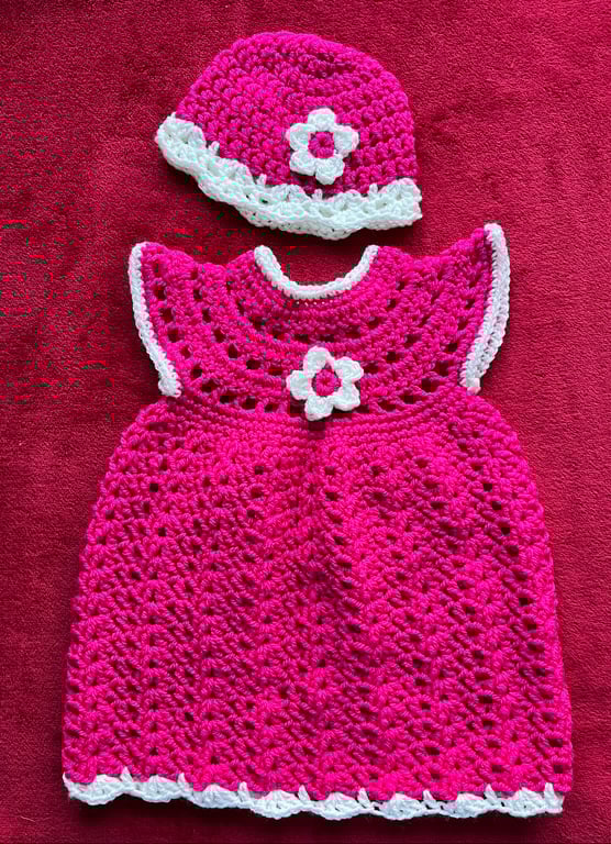 Hand crochet baby dresses & hats