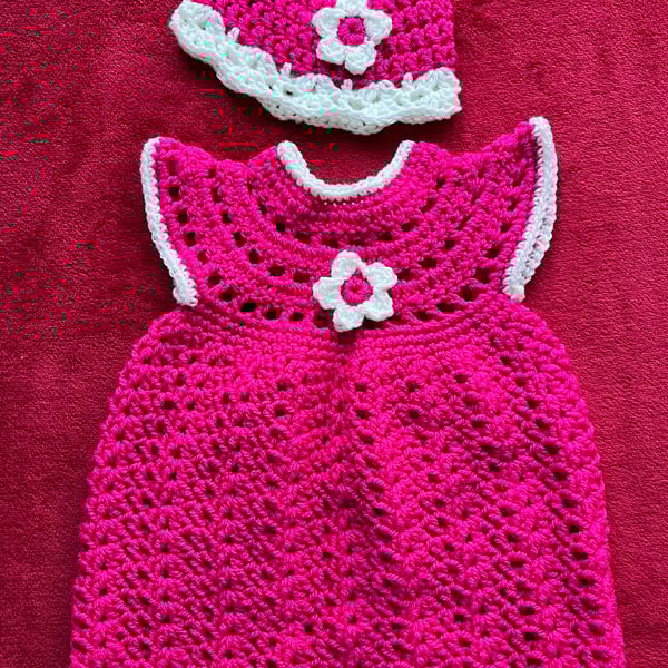 Hand crochet baby dresses & hats