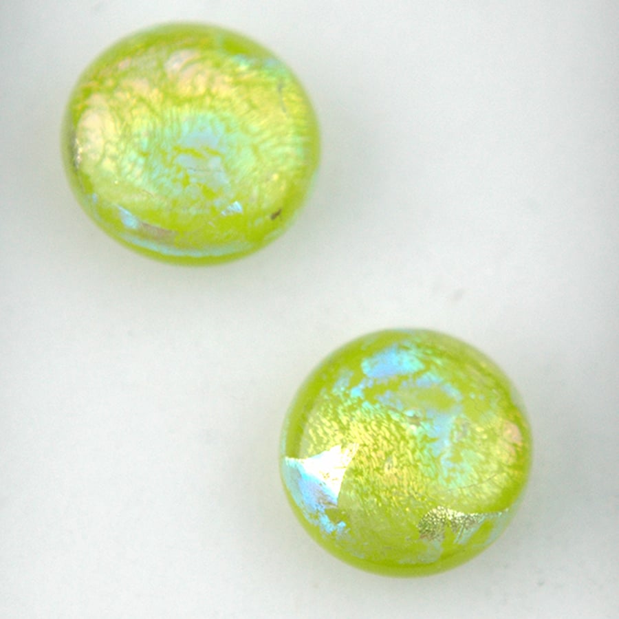 Fused Dichroic Glass Lime Green Stud Earrings