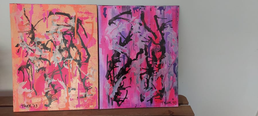 Sweet vs Sour - original duo abstract acrylic emotional painting on canvas board